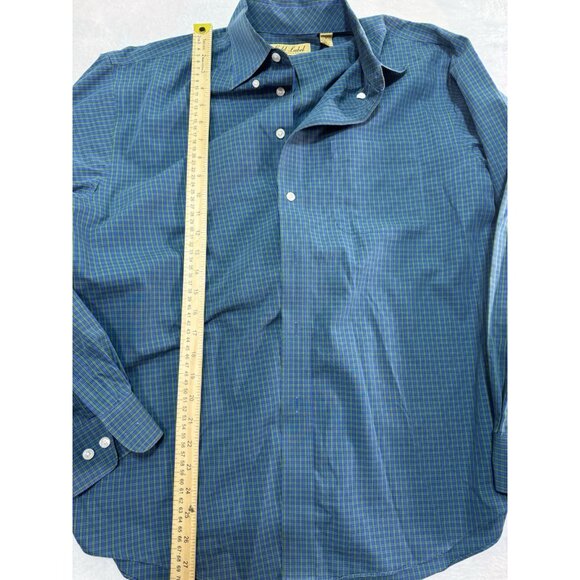 Roundtree Yorke Gold Label Dress Shirt Mens L Large Blue/Green Plaid Long Sleeve - Picture 4 of 7